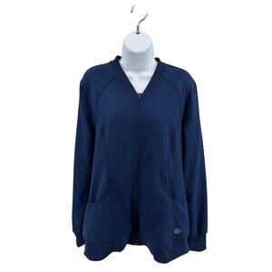 Dickies Zip Front Warm-Up Scrub Jacket WMNS M Blue Sweater Long Sleeve Uniform